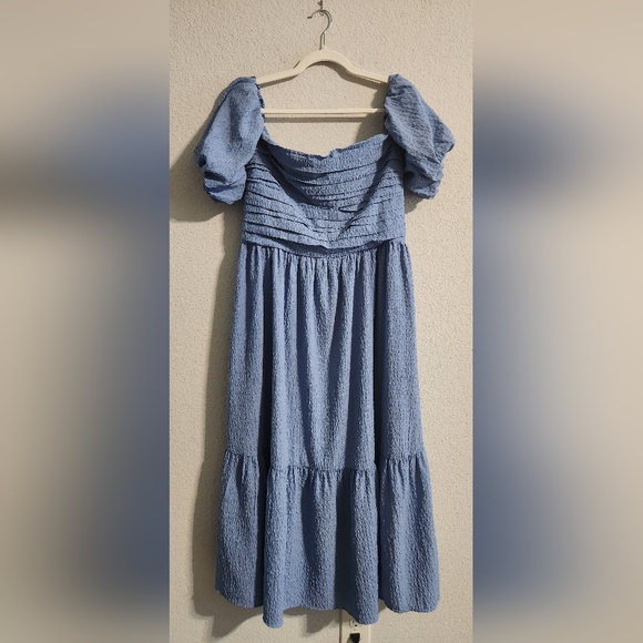 Abercrombie & Fitch Women’s Puff Sleeve Midi Dress Blue size LT - Picture 1 of 7